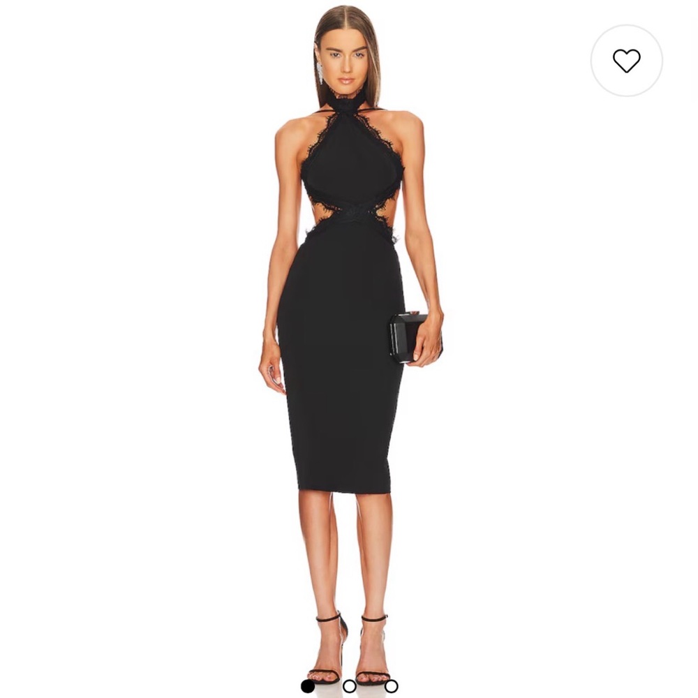 Black Halter Midi Dress with Lace Trim